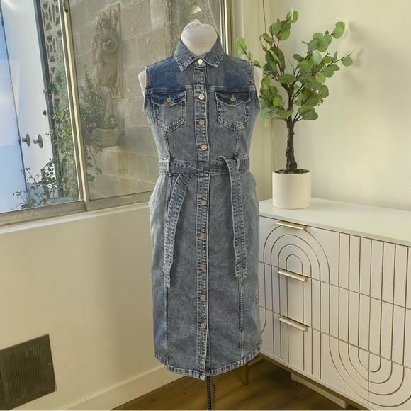 GAP Denim Shirt Dress Belted Sleeveless Midi, Size 6, NWOT - Picture 2 of 13